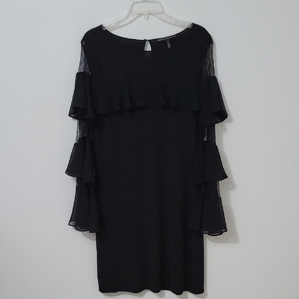 White House Black Market Black Ruffle Dress, Size Large